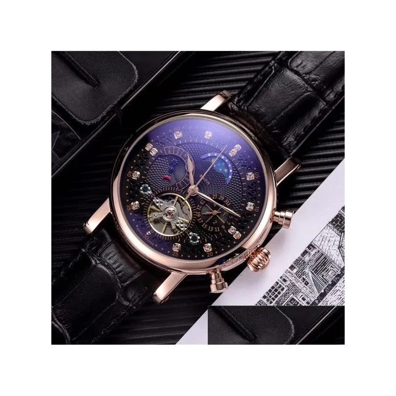 brand designer mens watches Fashion mechanical automatic luxury watch Leather strap Diamond daydate Moon Phase movement wristwatches for men Father`s Day