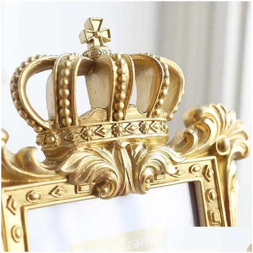 Frames And Mouldings European Golden Crown Po Frame Creative Resin Picture Desktop Luxury For Wedding Home Decorative Gift Craft Sh190 Dhil9