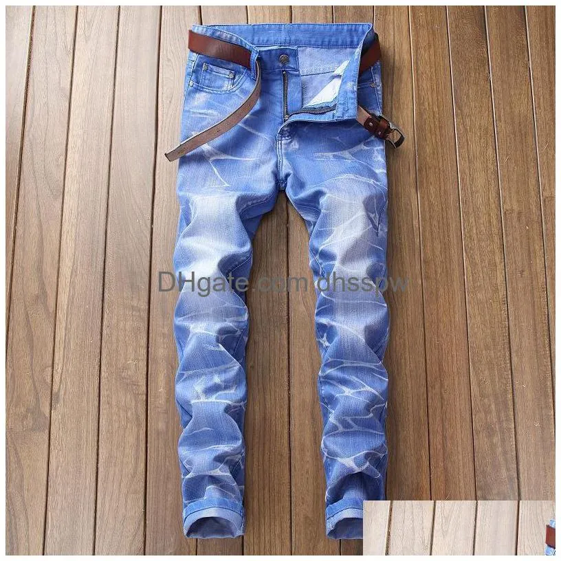 mens jeans fashion colored men casual coated wash straight slim pleated biker jean pants male denim trousers brand plus size 4211