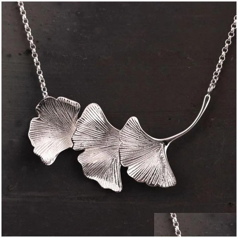 Authentic 925 Sterling Silver Three Piece Leaf Pendant Necklaces For Women Simple Retro Fine Jewelry Wind Leaves Necklace