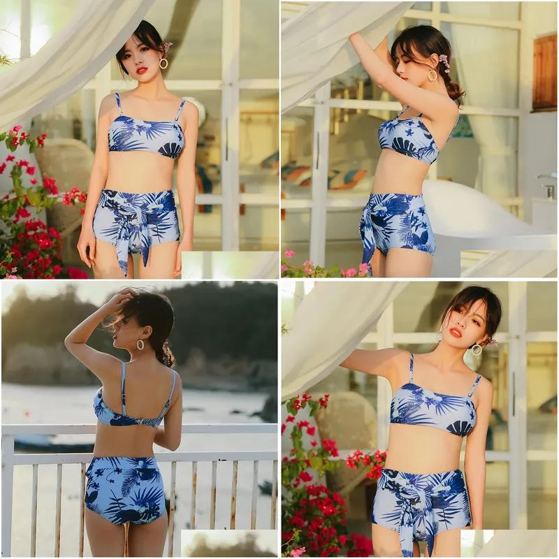 Women Swim Dress Swimsuit Sexy Two Piece Swimwear Set Bathing Suits Print Beach Wear Vintage Swimming Suit