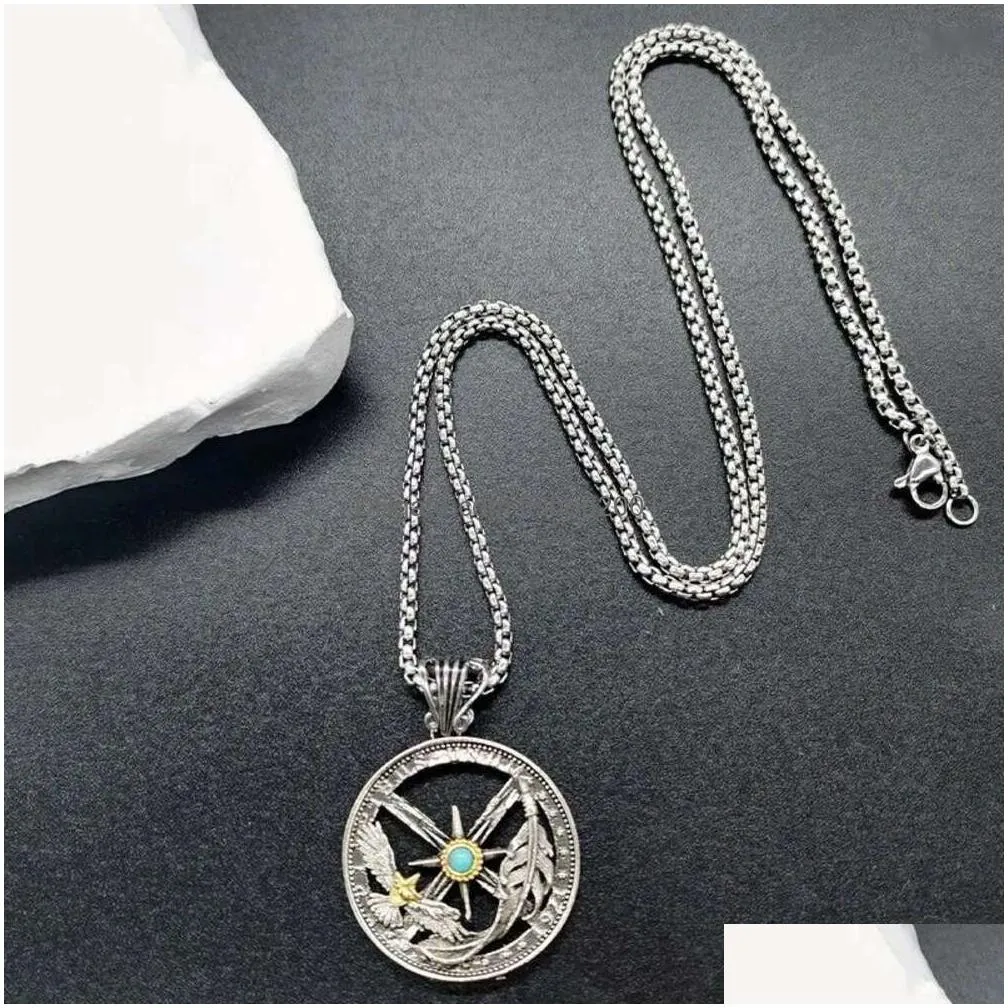 pendant necklaces vintage classic feather  compass necklace men and women gothic punk fashion trend jewelry gift wholesale