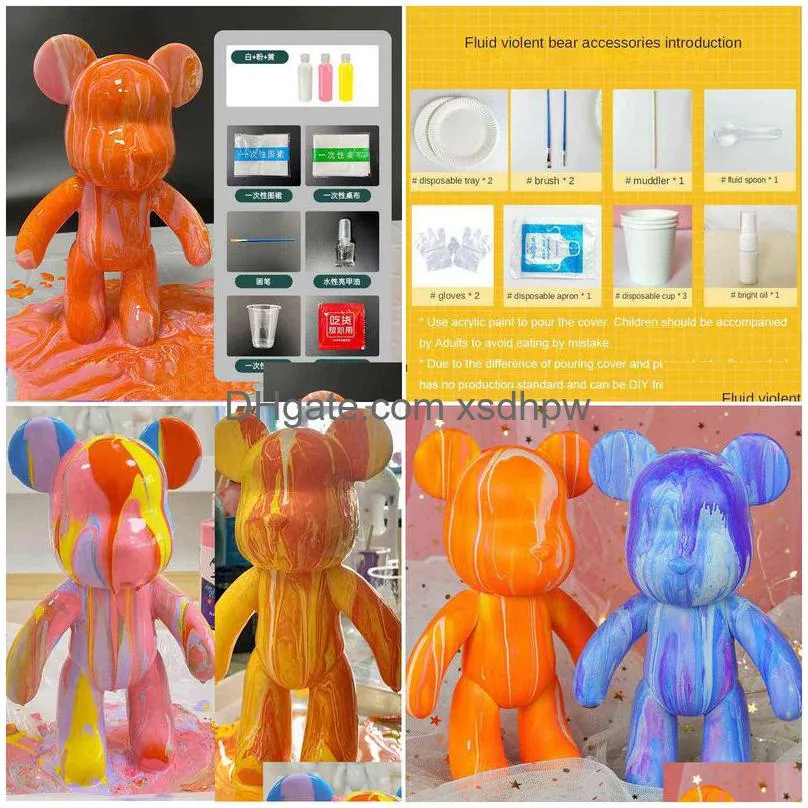 diy fluid bear sculpture material handmade parent-child toy graffiti painting doll violent bear toy gifts for kids home decor t220730