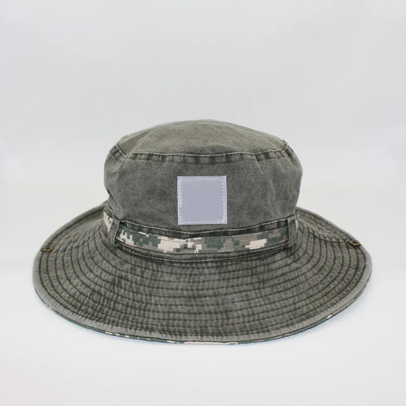 Designer hat washed caps camouflage large brim outdoor sun shade hat men and women tide pot hat foldable windproof rope