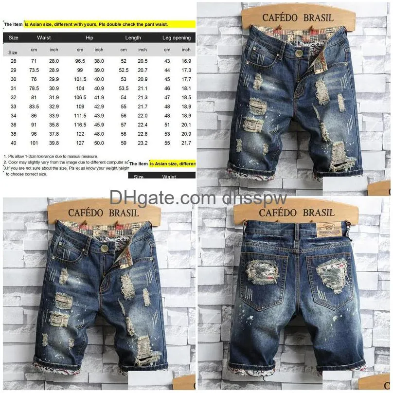 mens jeans fashion shorts men hole personality summer korean style ripped jean for slim pant motorcycle tights