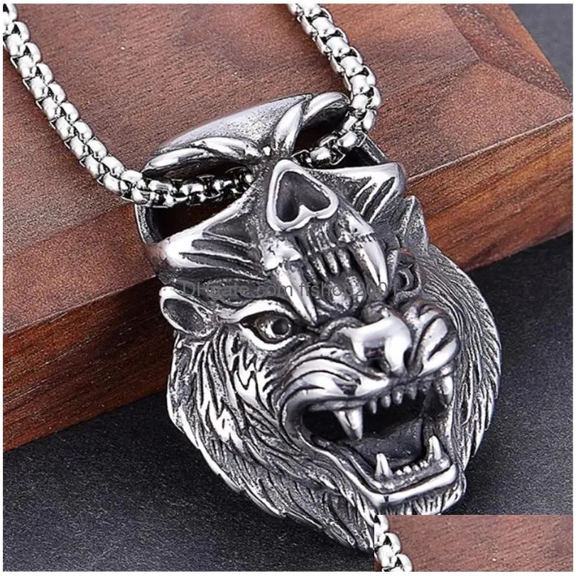 pendant necklaces 316l stainless steel chain alloy hip hop necklace skull anchor tiger mens punk fashion jewelry