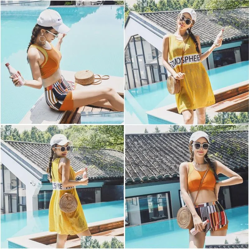 Hot Spring Bathing Suits Cover Waist Slim Fashionable Sports Style Women Dress Gold Swimwear Swim Suit