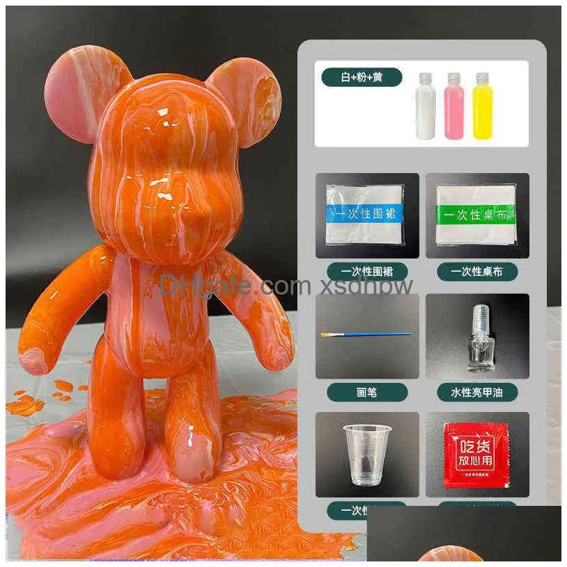 diy fluid bear sculpture material handmade parent-child toy graffiti painting doll violent bear toy gifts for kids home decor t220730