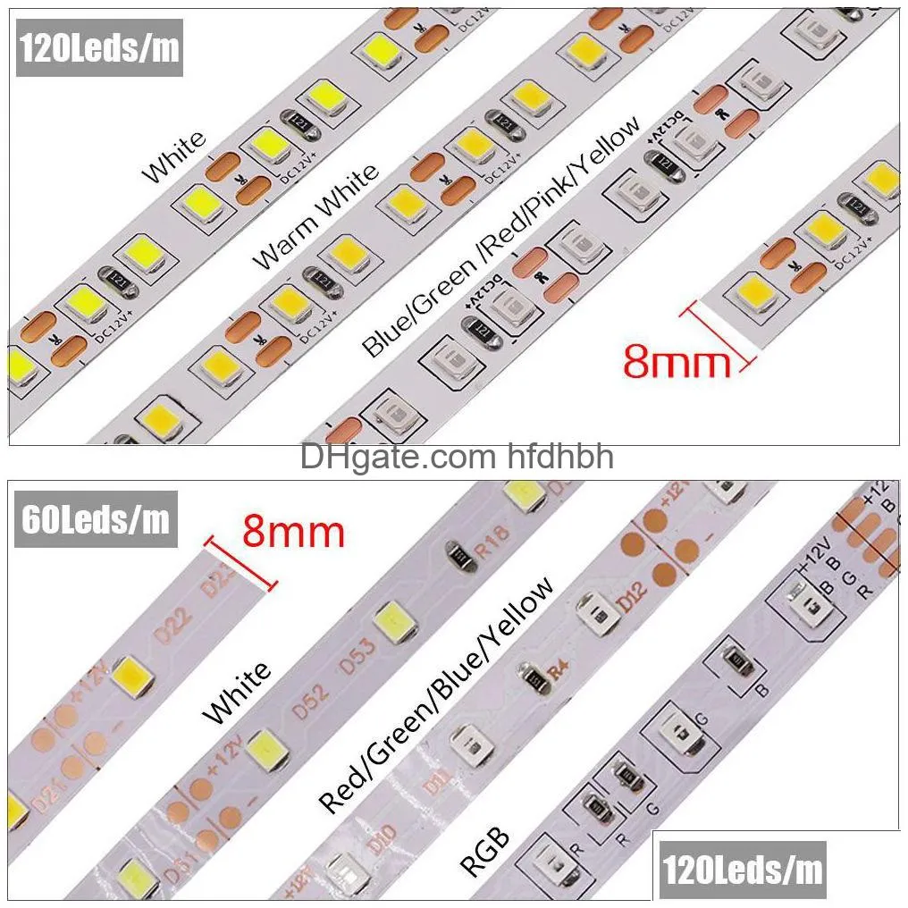 led strip 5050 5054 2835 smd waterproof ribbon diode 12v flexible tape light 60/120leds/m led lights for room decor 5m/roll