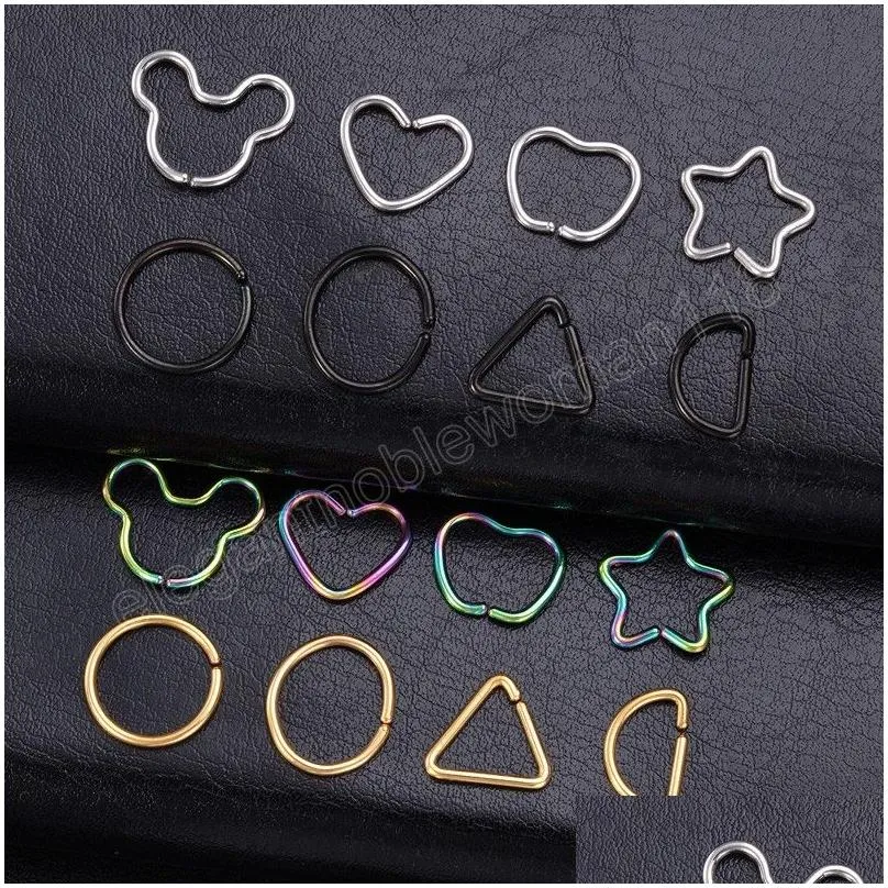 Heart Moon Hoop Nose Ring Septum Piercing Earrings Hinged Segment Clicker Ear Cartilage Tragus Helix Lip Ring Body Jewelry