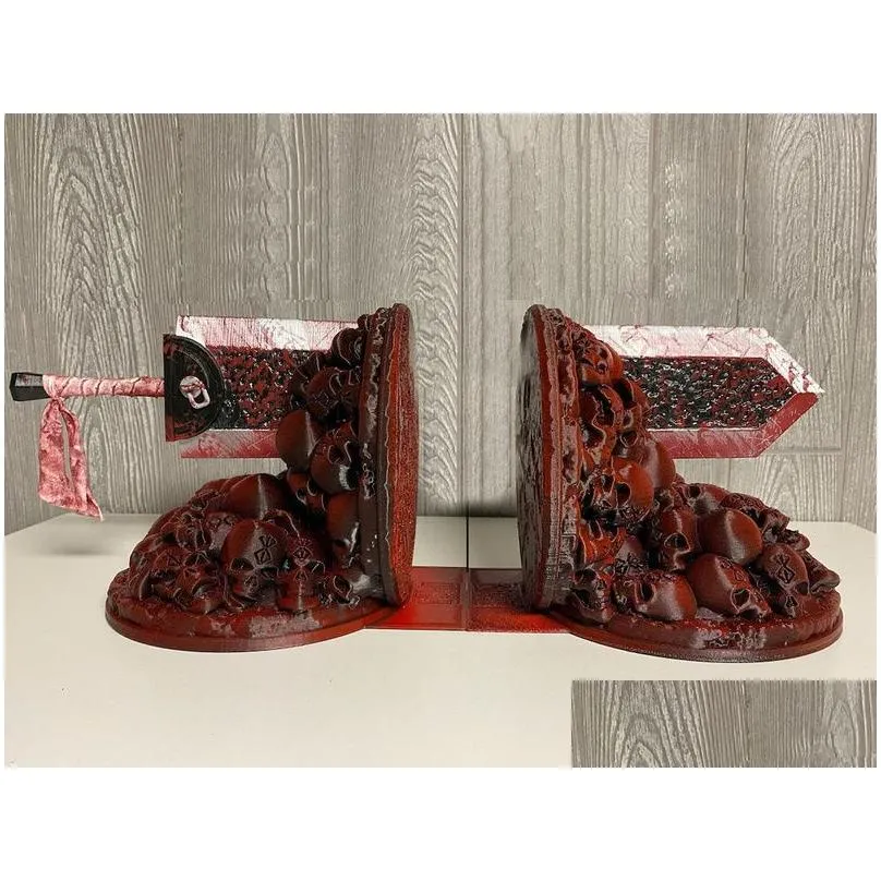 Decorative Objects & Figurines Berserk Bookends Furious Dragon Slayer Resin Ornament Desktop Bookshelf Decorative Books Holder Home De Dhm7X