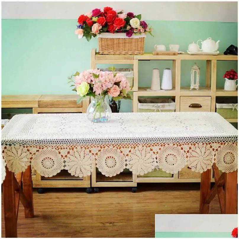 Table Cloth Handmade Clogheted Table Cloth Cotton Tablecloths Beige Cloghet Lace Tablecloth Many Size Available 210722 Drop Delivery H Dhtky