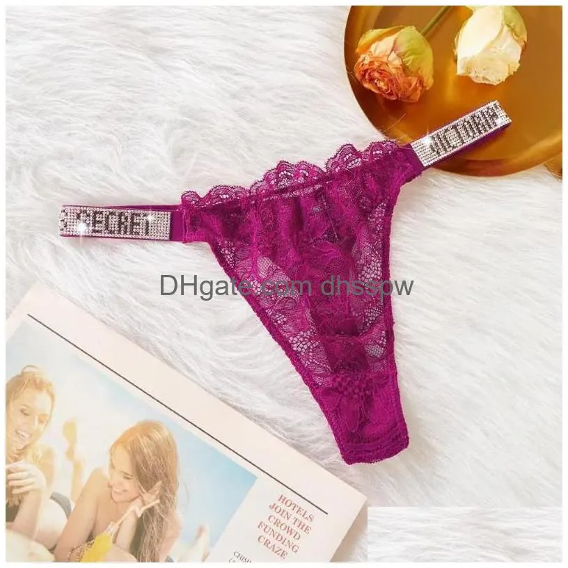 womens panties sexy lace underwear women thongs letter rhinestones g-string thong low waist seamless briefs ice silk lingerie m-xl