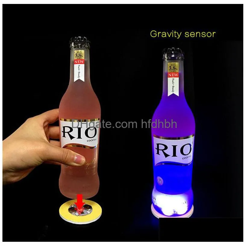led bottle stickers coasters lights 4leds decoration light 6cm round beer drink light for party bar club vase wine glass