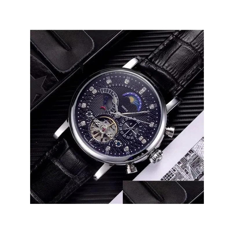 brand designer mens watches Fashion mechanical automatic luxury watch Leather strap Diamond daydate Moon Phase movement wristwatches for men Father`s Day