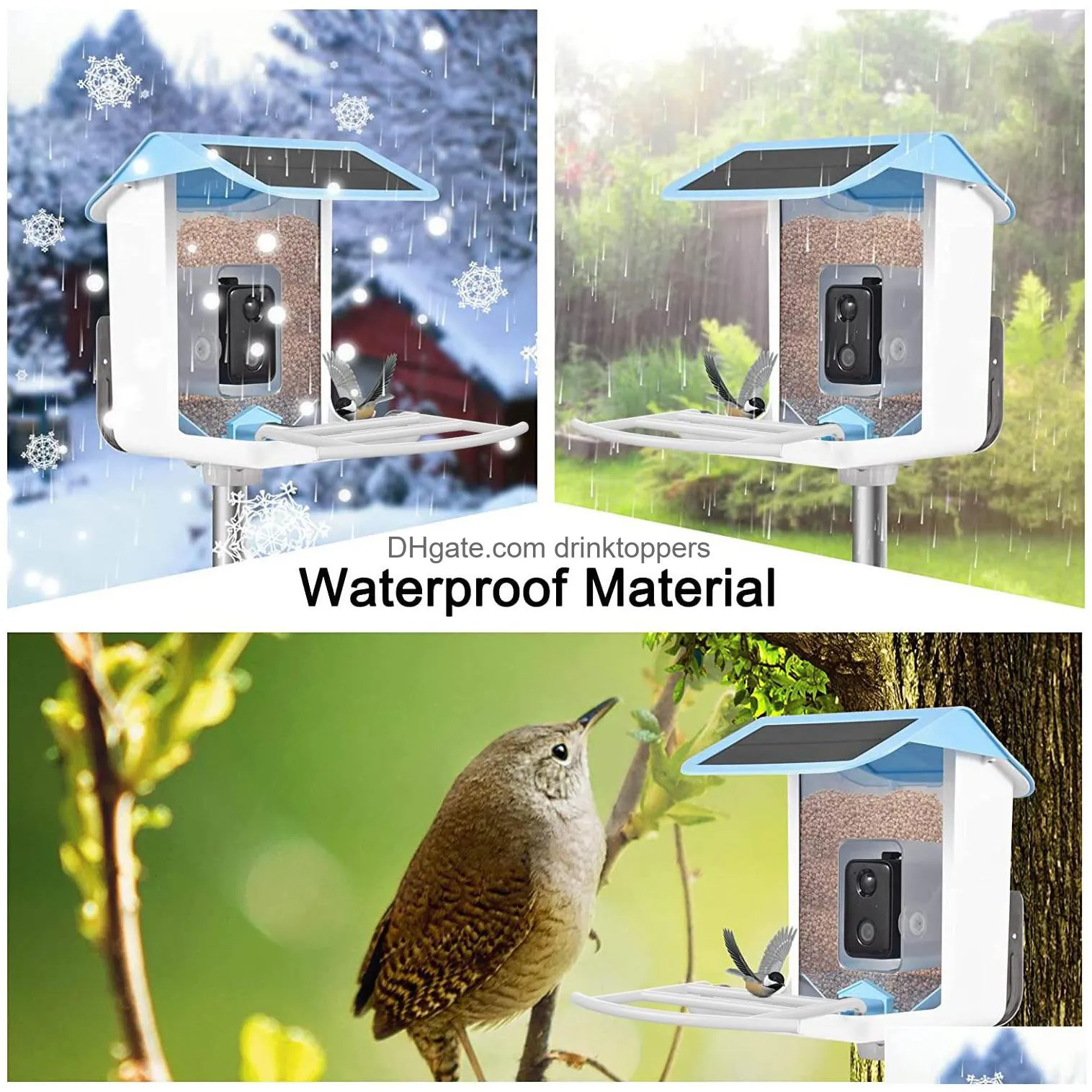 garden decorations solar smart bird feeder with camera 1080hd night vision ai recognition species connection auto capture 230925