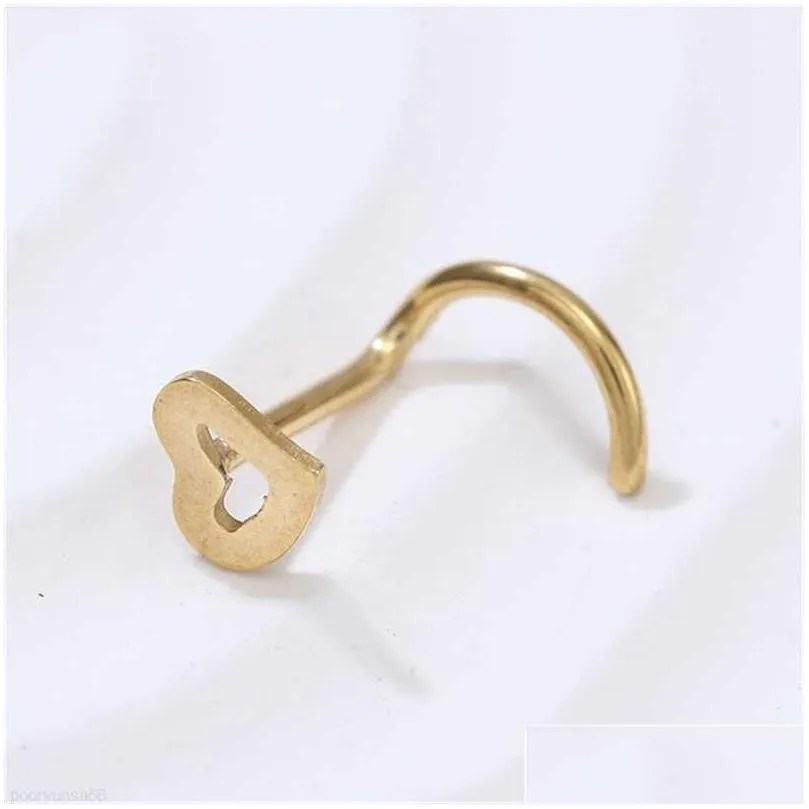 Fashion Stainless Steel Nose Studs Heart Shape Multicolor Nose Rings Hooks Piercing Body Piercings Jewelry