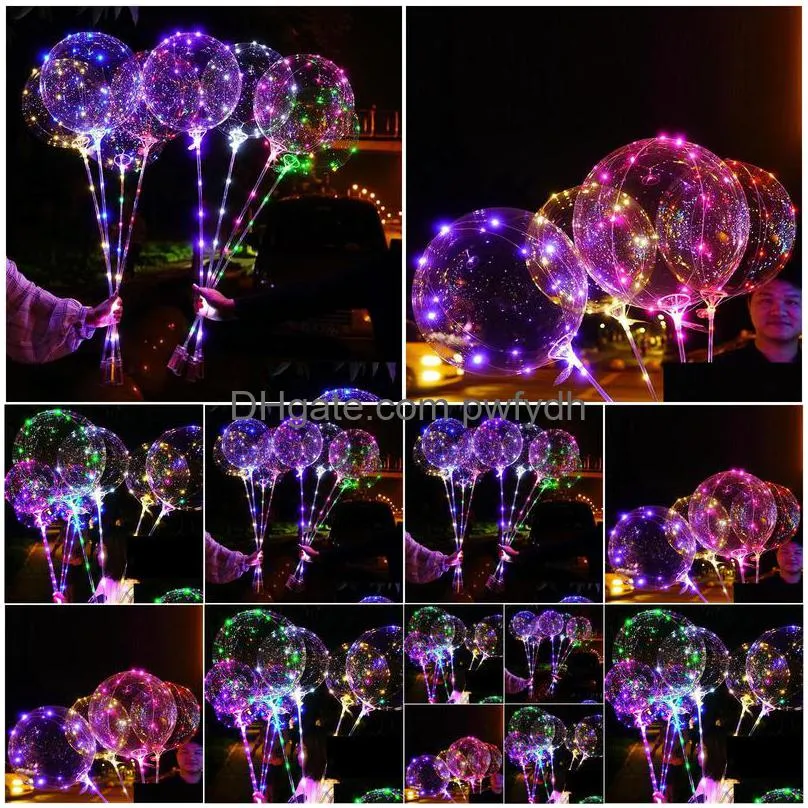 led balloons with stick luminous glow latex bobo balloon kids toy festival birthday party supplies wedding decorations