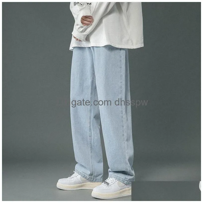 mens jeans streetwear baggy men plus size s-5xl fashion loose straight wide leg pants black light blue male casual clothing