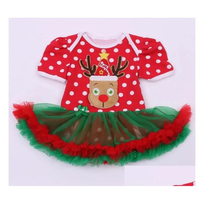 Sets Baby Year Winter Girl Rompers Dress Santa Snowman Reindeer Children Clothing Christmas Costume Outfits Kids Ball Party Wear