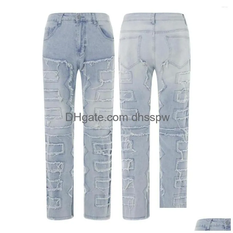 mens jeans men s ripped stacked distressed destroyed skinny demin pants slim fit trousers aesthetic fairy shorts streetwear