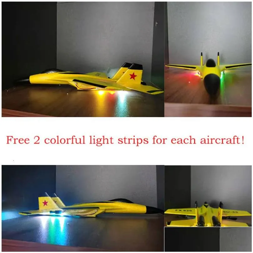 electric rc aircraft rc plane su 35 with led lights remote control flying model glider 2 4g fighter hobby airplane epp foam toys kids gift
