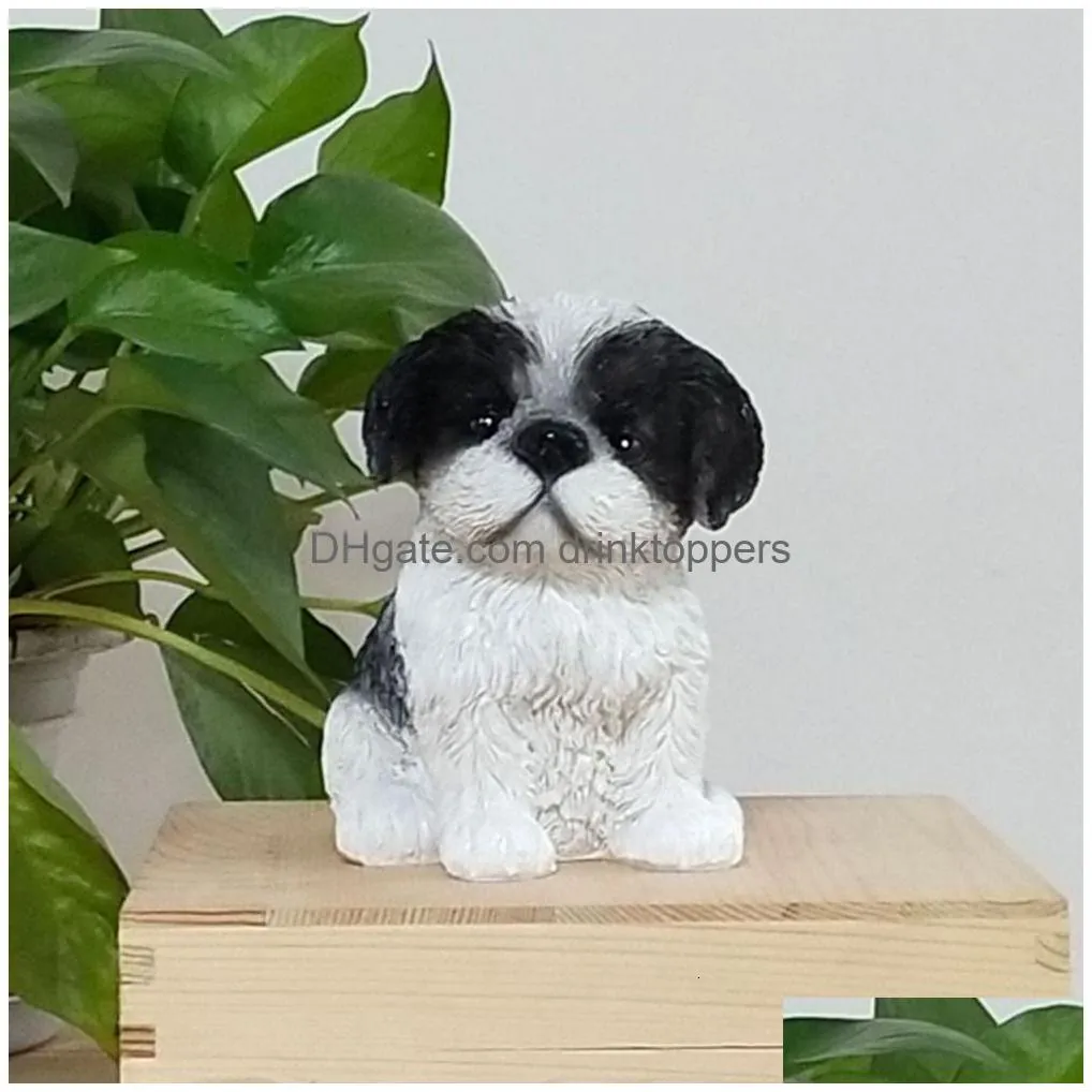 garden decorations shih tzu puppy resin figurine adornment adorable brwon white 230821