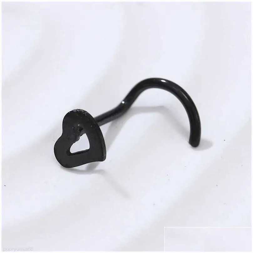 Fashion Stainless Steel Nose Studs Heart Shape Multicolor Nose Rings Hooks Piercing Body Piercings Jewelry