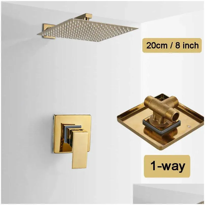 Bathroom Shower Sets Golden Bathroom Shower Faucets Set 3-Ways Rainfall System Wall Mounted 8 10 12 Head Brass Tub Spout Cold Mixer Ta Dh7Zs