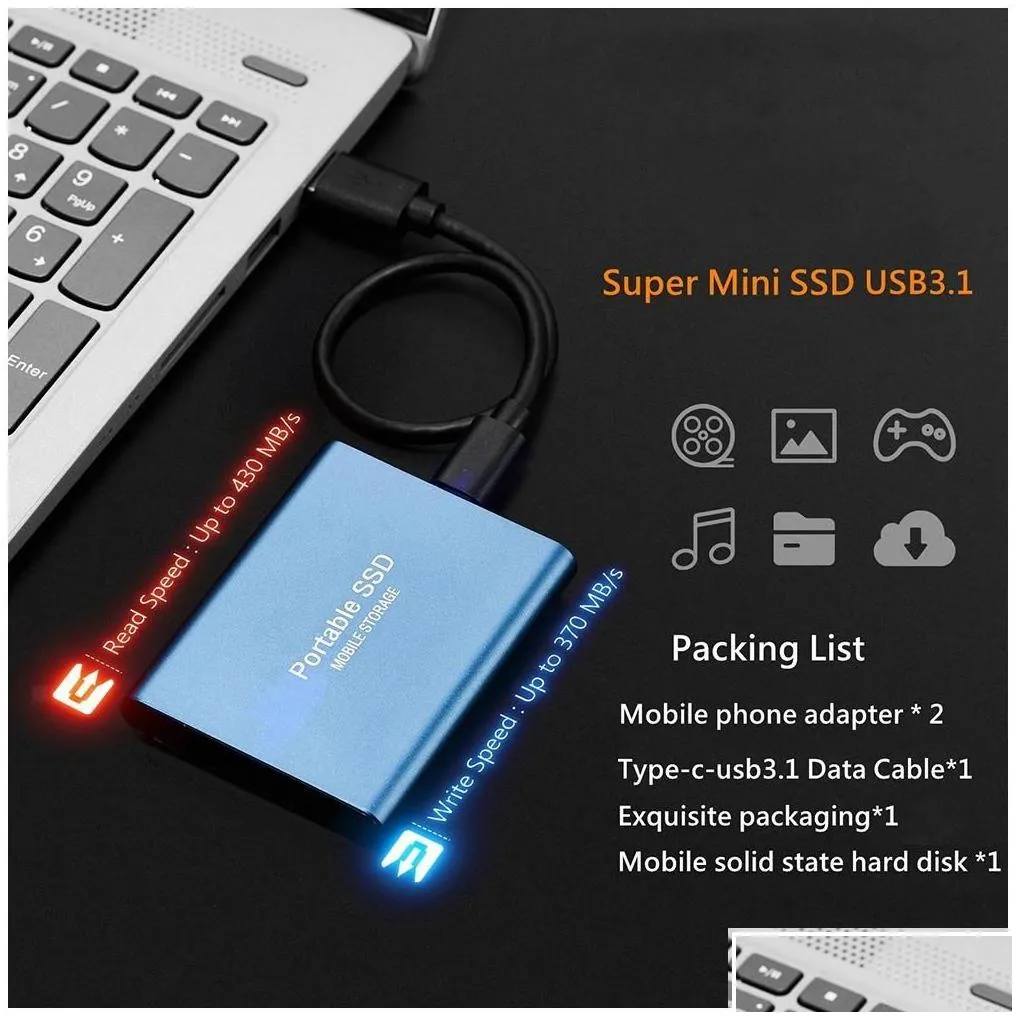 External Hard Drives Usb 3.1 Ssd Drive Disk For Desktop Mobile Phone Laptop Computer High Speed Storage Memory Stick Drop Delivery C