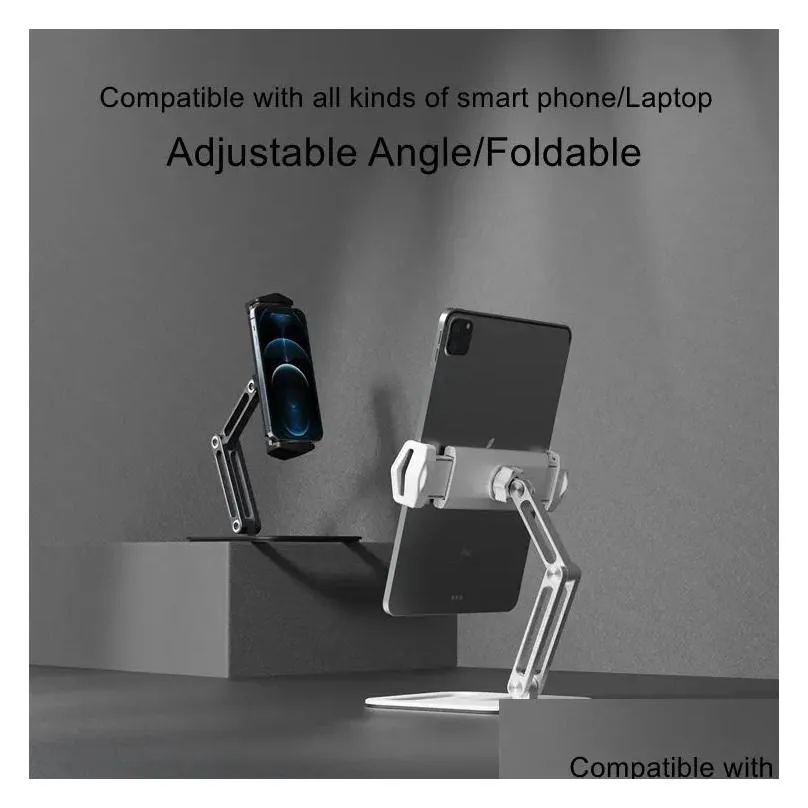 Tablet Stand Holder Desktop Phone Mount Stand with 2 Adjustable Arm and 360° Rotates Tablet Holder Universal Foldable Multi Angle