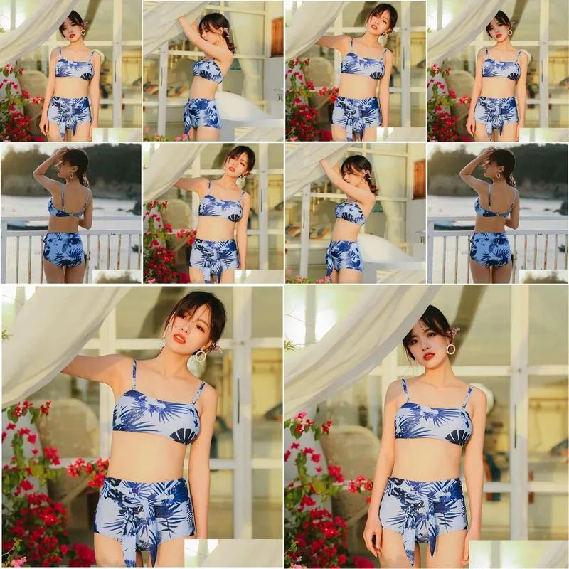 Women Swim Dress Swimsuit Sexy Two Piece Swimwear Set Bathing Suits Print Beach Wear Vintage Swimming Suit