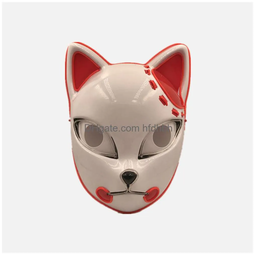 demon slayer fox cat mask replica led luminous kimetsu no yaiba anime cosplay adult