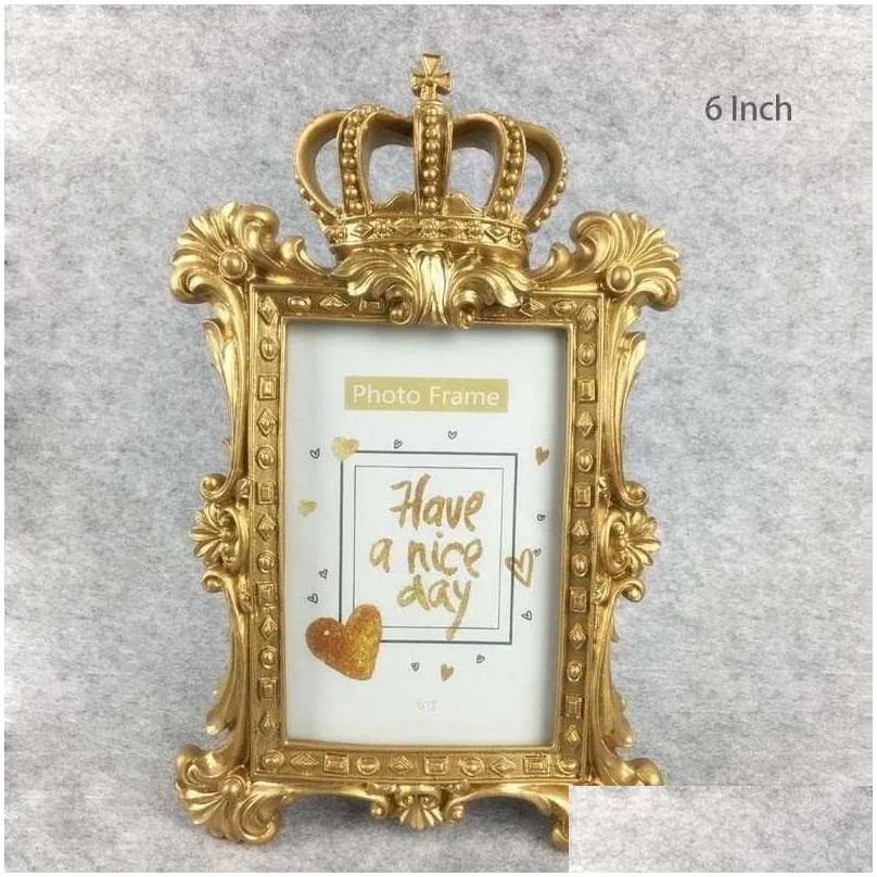 Frames And Mouldings European Golden Crown Po Frame Creative Resin Picture Desktop Luxury For Wedding Home Decorative Gift Craft Sh190 Dhil9