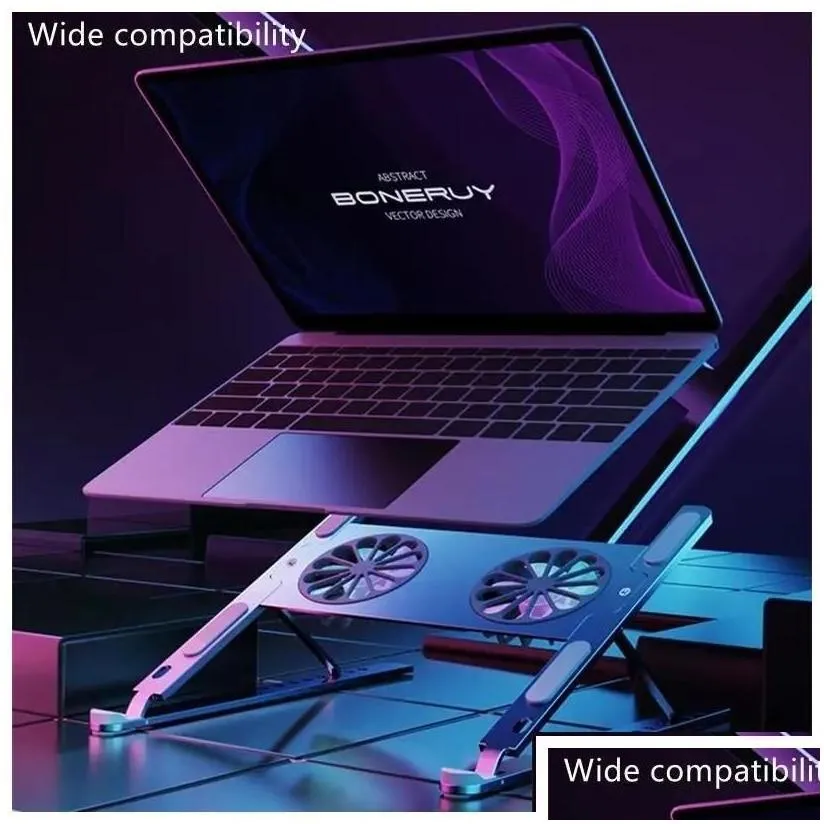 Laptop Cooling Pads Portable Aluminum Alloy Holder With Fan Adjustable Ergonomic Stand Anti-Slip Riser Drop Delivery Computers Network