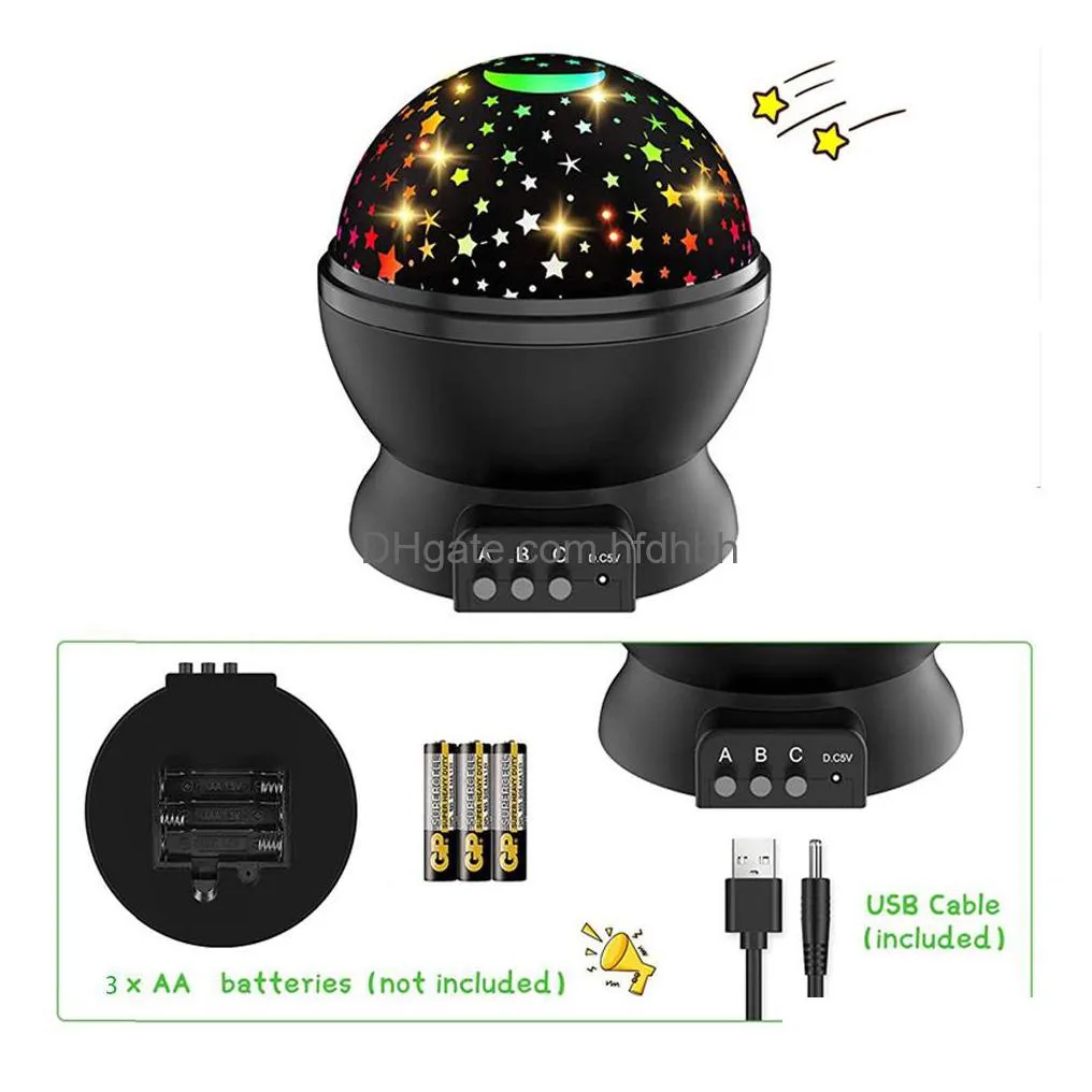 highlight 2.5w projector night light led sky stars moon projection lights color rotating kids night lamp birthday gift