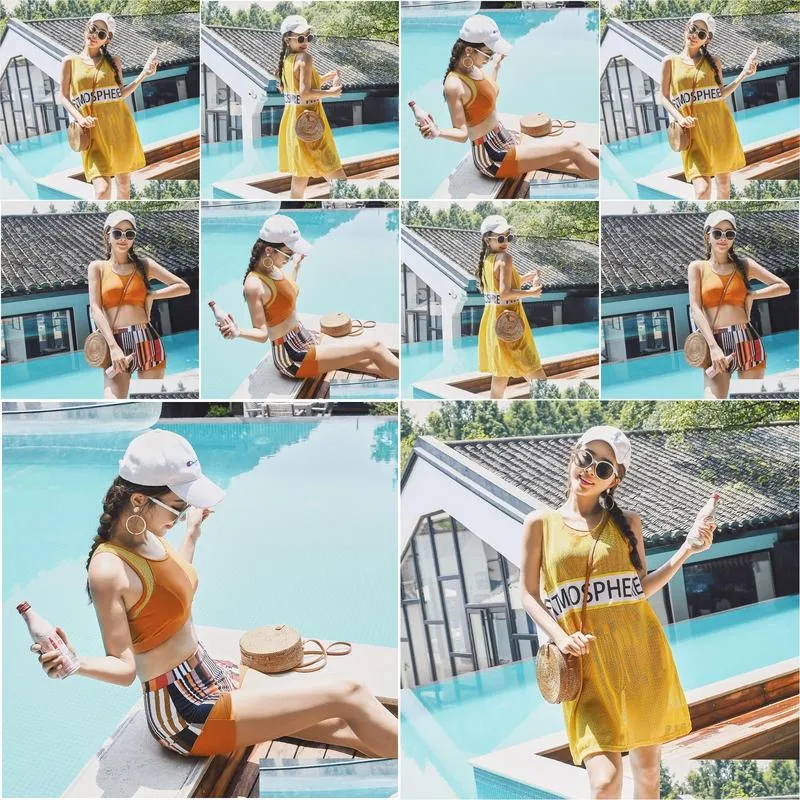 Hot Spring Bathing Suits Cover Waist Slim Fashionable Sports Style Women Dress Gold Swimwear Swim Suit