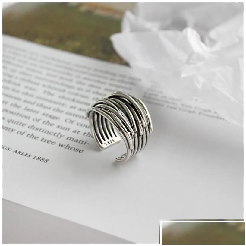 Silver Authentic 925 Sterling Sier Mtilayer Wrap Open Rings For Women New Vintage Female Adjustable Statement Ring Drop Delivery Jew