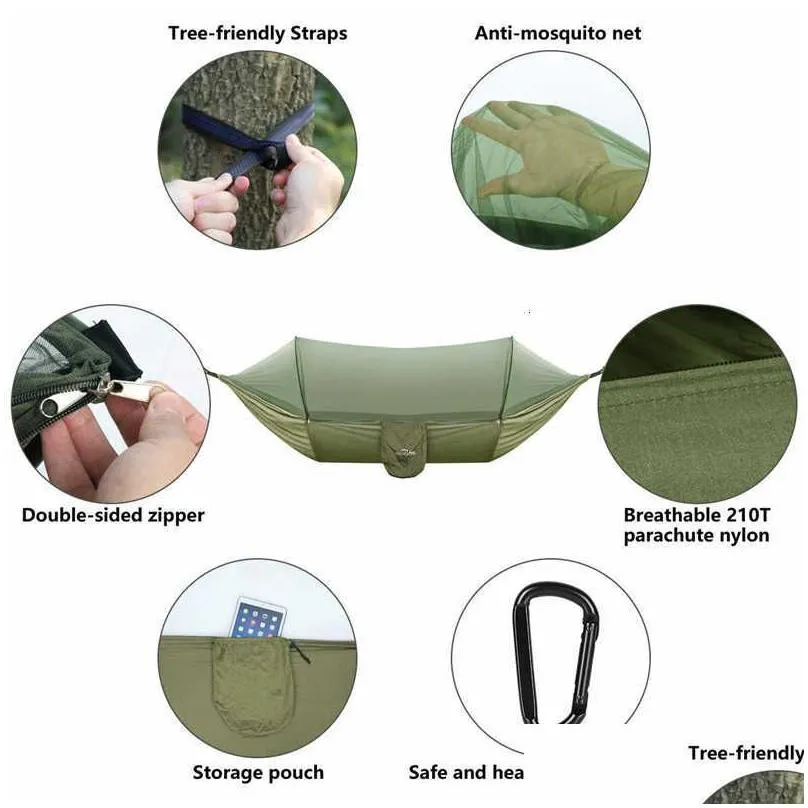 Hammocks -Up Portable Cam Hammock With Mosquito Net And Sun Shelter Parachute Swing Hammocks Rain Fly Canopy Drop Delivery Home Gar Dh1S3