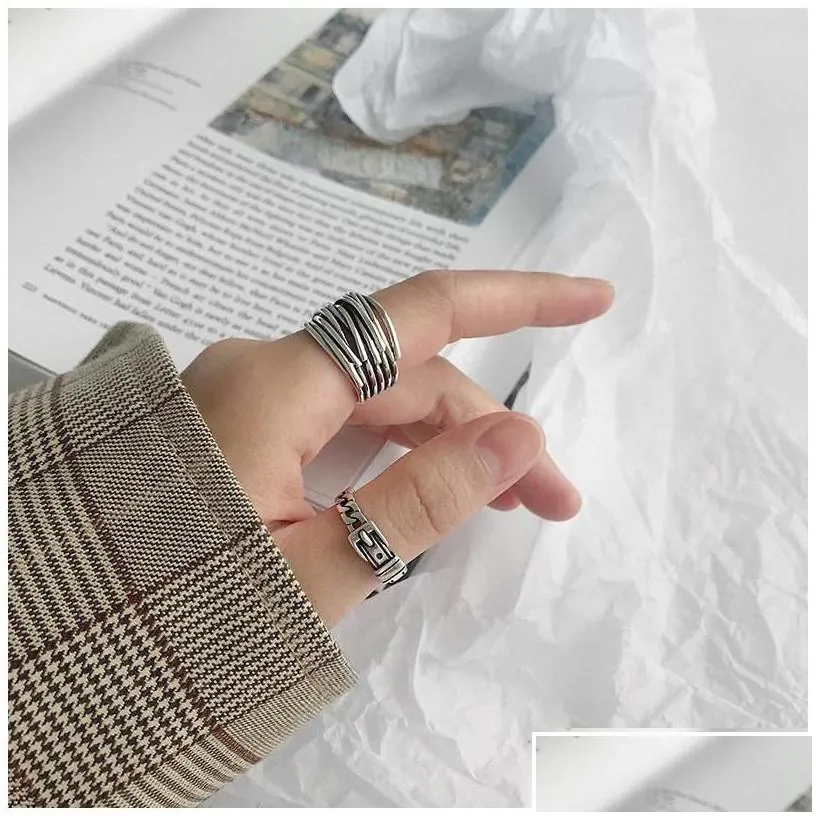 Silver Authentic 925 Sterling Sier Mtilayer Wrap Open Rings For Women New Vintage Female Adjustable Statement Ring Drop Delivery Jew