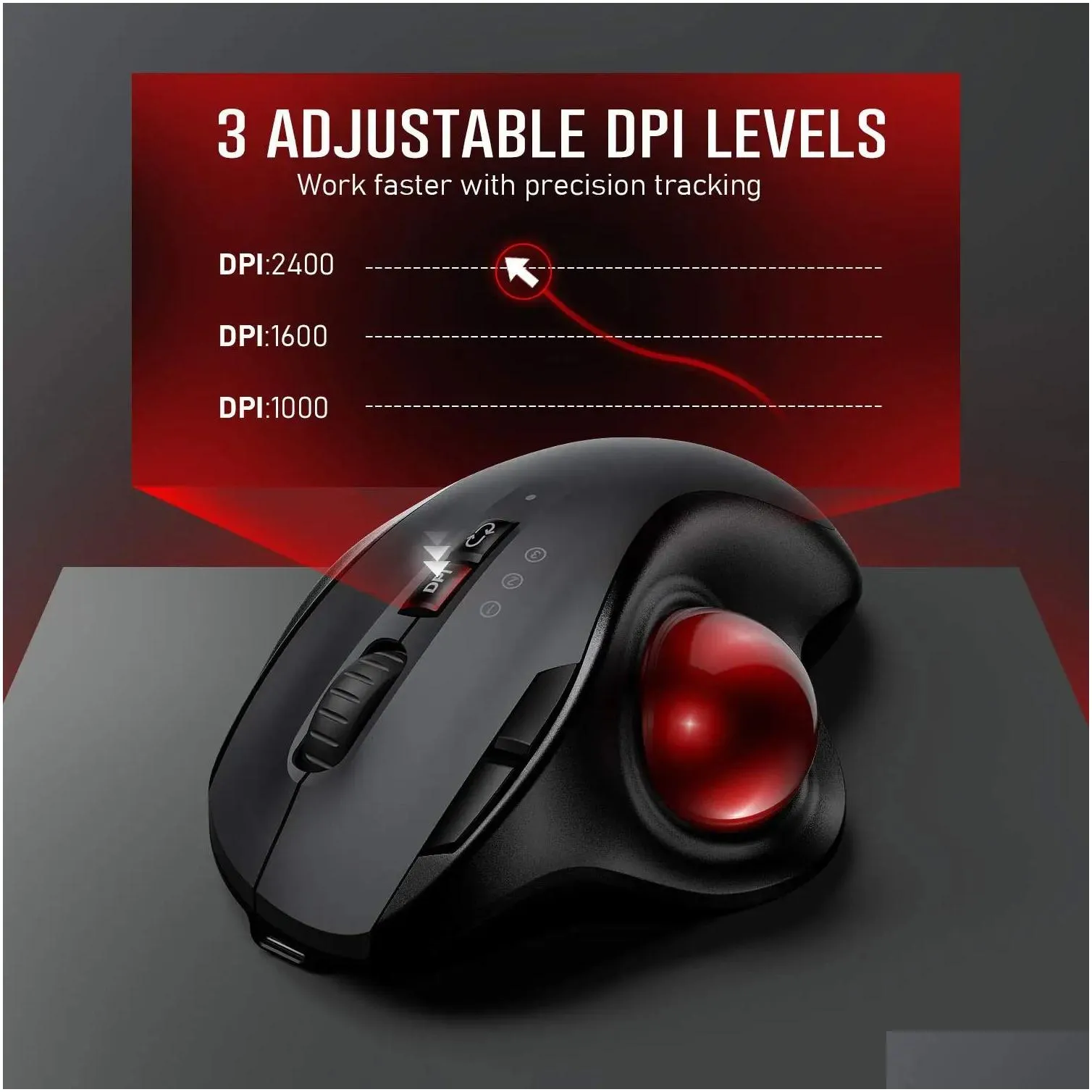 Mice Bluetooth Mouse Rechargeable 2.4G USB Wireless Mice Ergonomic Trackball Mouse for Computer 1000 1600 1800 DPI 231208