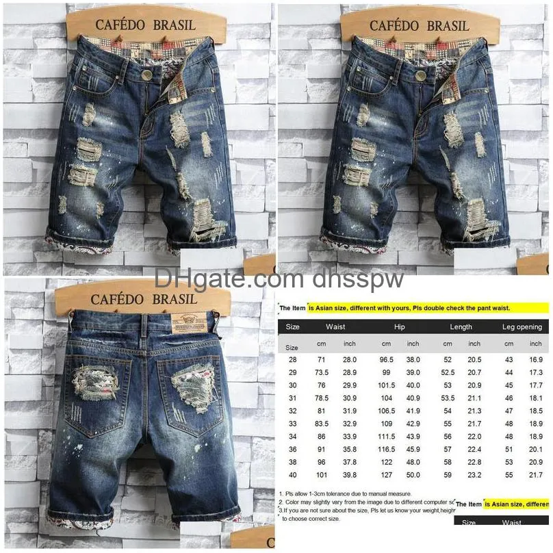 mens jeans fashion shorts men hole personality summer korean style ripped jean for slim pant motorcycle tights