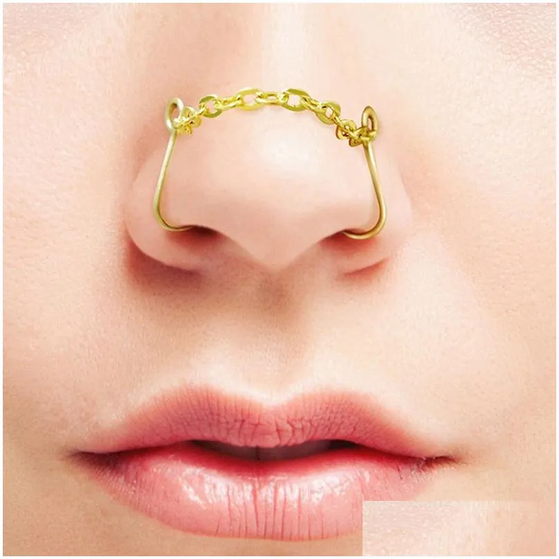 Stainless Steel Nose Ring Pun Metal Chain Piercing Jewelry Jewelry Stylish Simple All-match Fake Clip Cuff Nose Ring Body Accessories