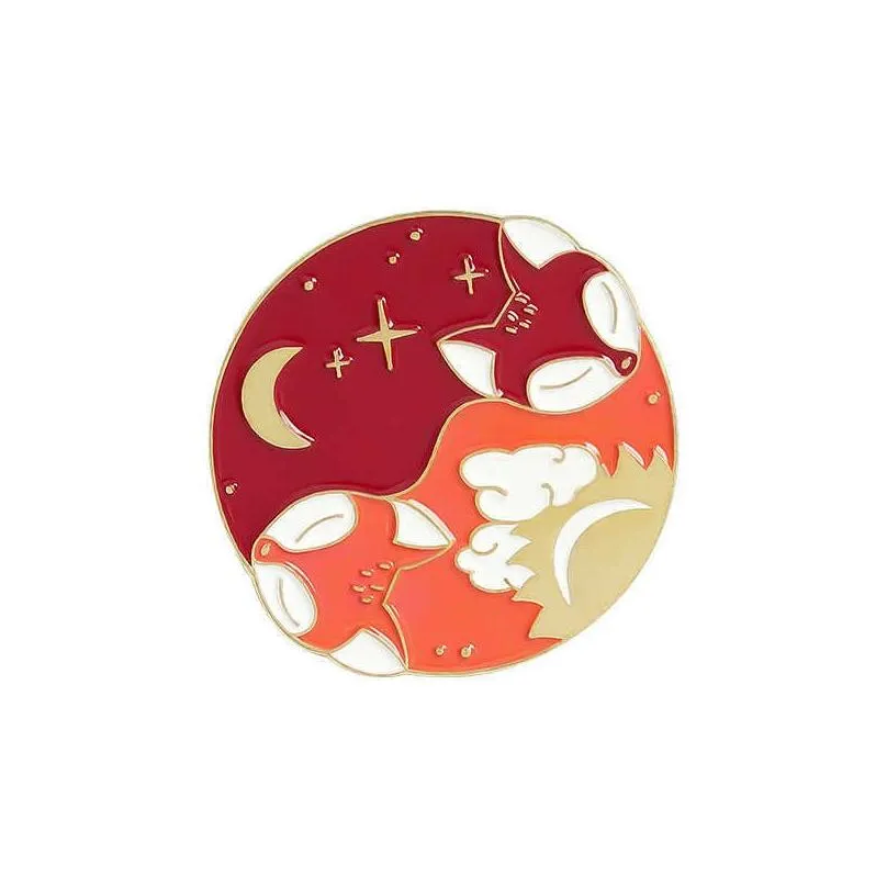 Cute Round Goldfish FoxEnamel Brooches Pin for Women Girl Fashion Jewelry Accessories Metal Vintage Brooches Pins Badge Wholesale Gift