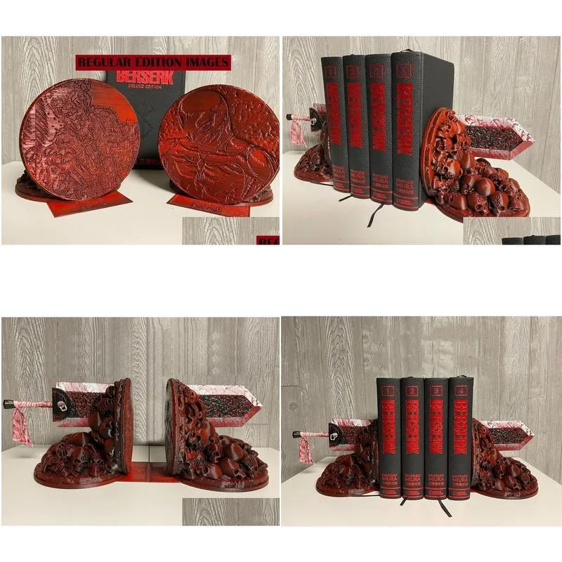 Decorative Objects & Figurines Berserk Bookends Furious Dragon Slayer Resin Ornament Desktop Bookshelf Decorative Books Holder Home De Dhm7X