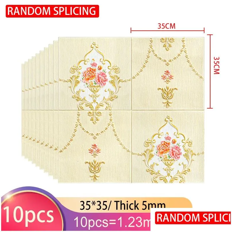 Wall Stickers Wall Stickers 10Pcs 35X35Cm 3D Self-Adhesive Panel Waterproof Foam Tile Living Room Tv Background Protection Baby Paper Dhci6