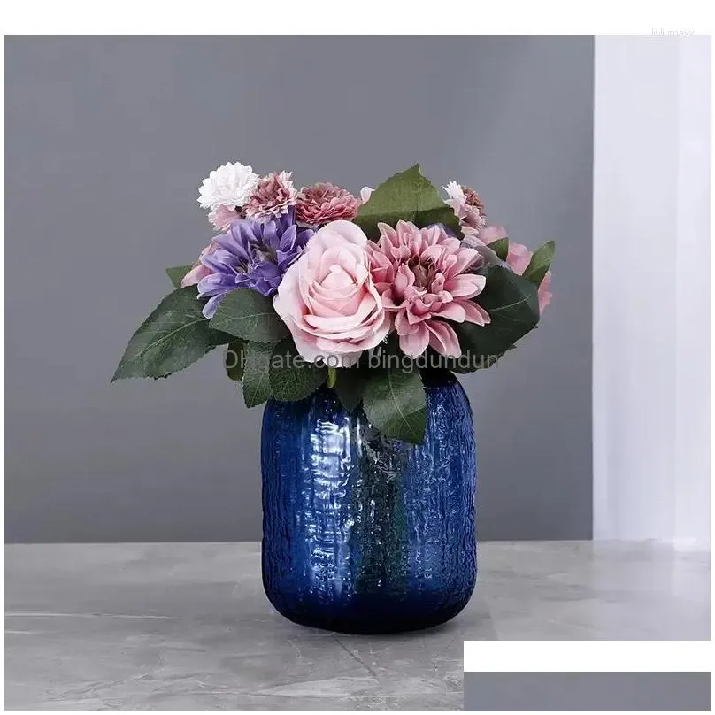 Vases Vases Simplicity Ice Blue Water Pattern Glass Vase Modern Creative Living Room Dining Table Countertop Decoration Home Decoratio Dhq3H