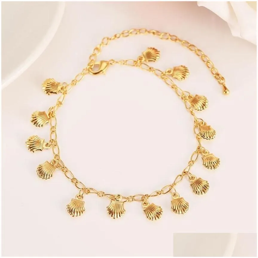 New Korean Fashion Fine Yellow 14K Real Solid gold GF Unlimited Charm Multi-element Bracelet lengthen Size length Anklet Summer St274T