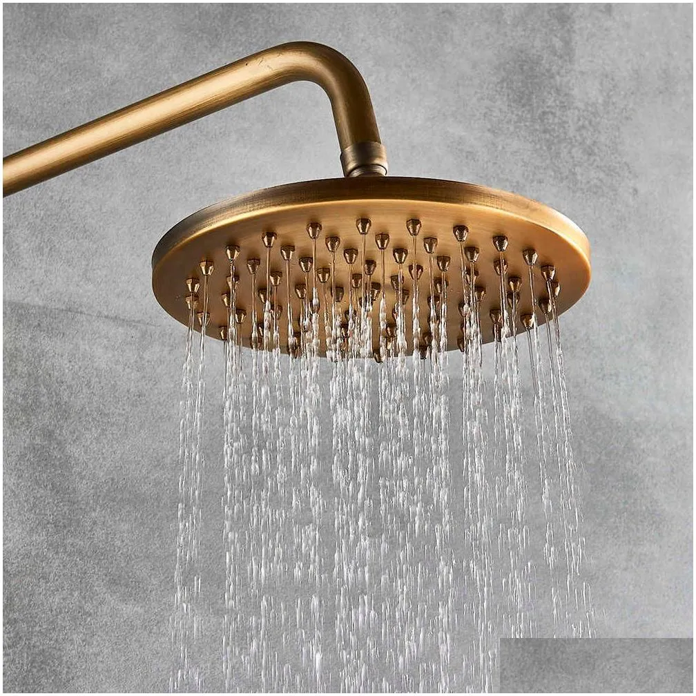 Bathroom Shower Sets Antique Brass Bathroom Shower Set Faucet Bath Mixer Tap 8 Rainfall Head Bathtub Wall Mounted T200612 Drop Deliver Dhbvb