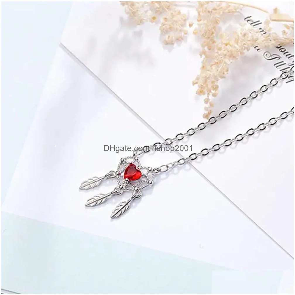 pendant necklaces romantic heart-shaped necklace charming womens red crystal jewelry fashion valentines day gifts